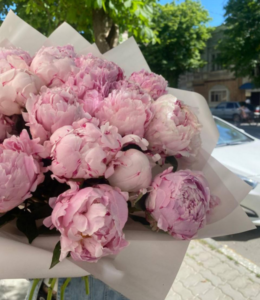 Монобукет из 25 розовых пионов